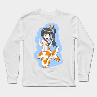 Fantail Goldfish Mermaid (Orange and White) Long Sleeve T-Shirt